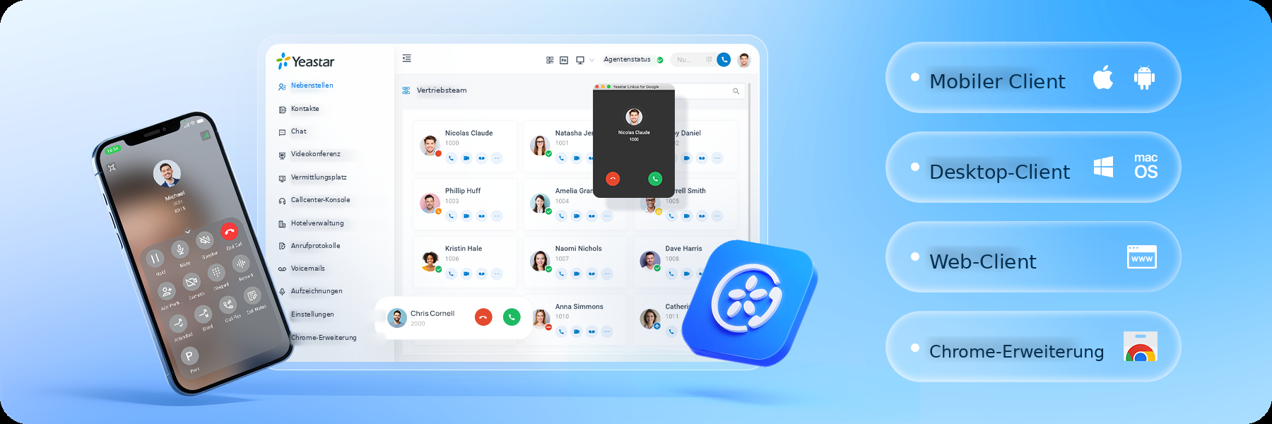 Managed Communication — Yeastar Clients für Mobil, Desktop, Web und Chrome